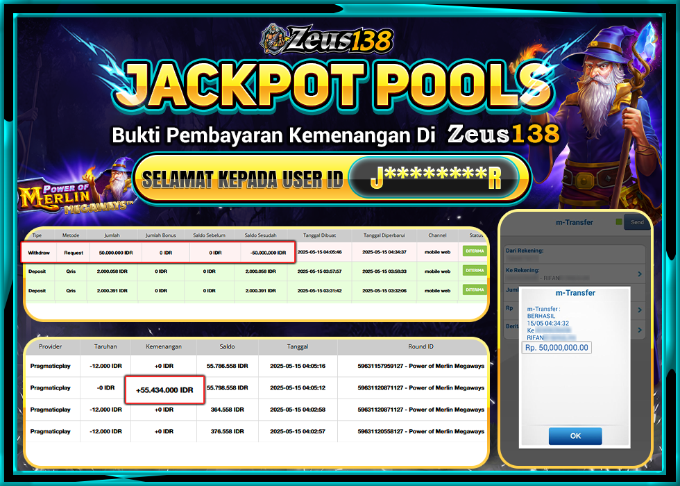 ZEUS138 POWER OF MERLIN MEGAWAYS Rp.50.000.000,- LUNAS